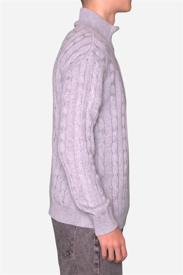 Basic - Half Zip Cable Knit - Light Grey